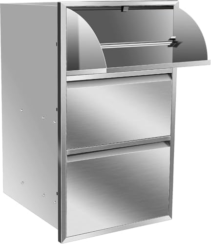 Outdoor Kitchen Drawer Single BBQ Drawer Stainless Steel BBQ Access Drawer with Handles, Flush Mount Storage Enclosed Cabinets Horizontal BBQ Island Drawers,17W X 30H X 21D Inch by RIGMEC