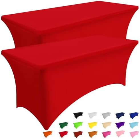 Smiry 2 Pack Spandex Table Cloth 4FT, Elastic Fitted Red Tablecloth by Smiry