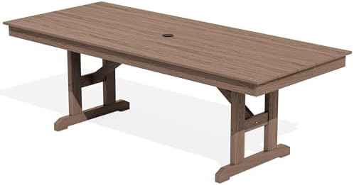 SERWALL Outdoor 84" HDPE Rectangular Dining Table for 6-8,All-Weather,Brown by SERWALL