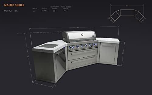 Mont Alpi Premium Stainless Steel U-shaped 110"W Modular Outdoor Kitchen Island with Infrared Side and Rotisserie Burner + 44"W 6-Burner BBQ Grill + Granite Countertops + Storage Cabinets & Drawers - Image 2