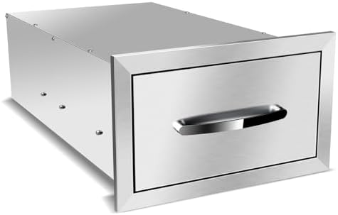 Outdoor Kitchen Drawers, Box Frame Style Flush Mount BBQ Drawer w/Stainless Steel Handle, BBQ Island Drawers For Patio Grill Station,Single Drawer by OLIPIC