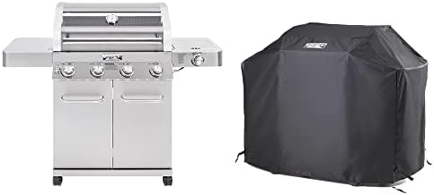Monument Grills Larger Convertible 4-Burner Natural Gas Grill Stainless Steel Cabinet Style Propane Grills with BBQ Cover(2 Items), Outdoor Use by MonumentGrills