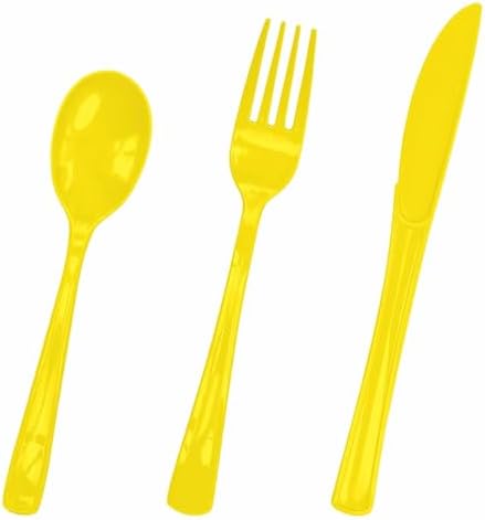 HEIPINIUYE 75 Pack Yellow Plastic Cutlery Heavy Duty Yellow Plastic Knives Forks and Spoons Disposable Silverware Set for 25 Guest Camping Birthday Baby Shower Party Cutlery Set by HEIPINIUYE