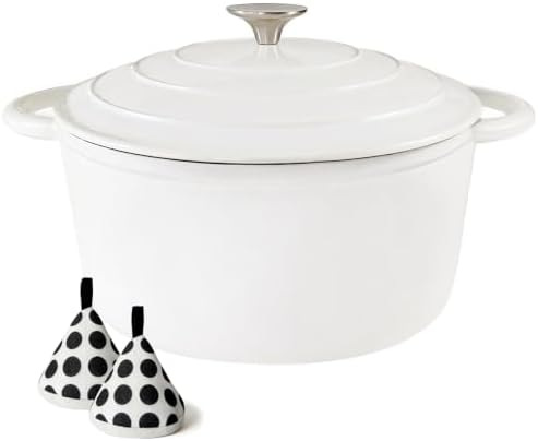 4.5 Quart Enameled Cast Iron Dutch Oven with Self-Basting Lid, White by COOKWINCastIron