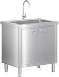 Jocisland 32 x 24 x 34 Inch Stainless Steel Utility Sink with Cabinet by Jocisland