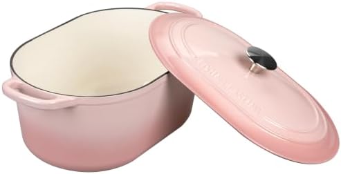 EDGING CASTING Enameled Cast Iron Oval Dutch Oven, 6QT, Pink - Image 5