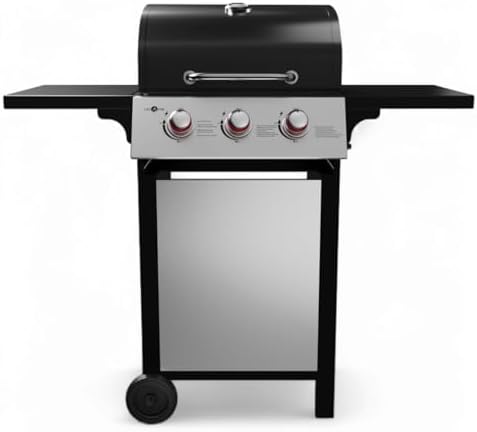 GasOne GP-1030S One 3 Burner Stainless Steel– Outdoor Cabinet Style with Wheels-High-Temperature Paint Coating Gas BBQ Grill – Elegant and Luxurious Design, Black by GasOne