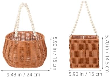 CLISPEED Woven Rattan Baskets Sturdy PP Simulation Rattan Material 2pcs with Pearl Handle, Square and Oval Shape Storage Baskets for Food and Books for Outdoor Picnic and Scenes - Image 2