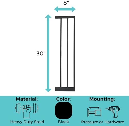 Toddleroo StepSafe Auto-Close Baby Gate 3-Bar Extension; 8" Wide, Black - Image 6