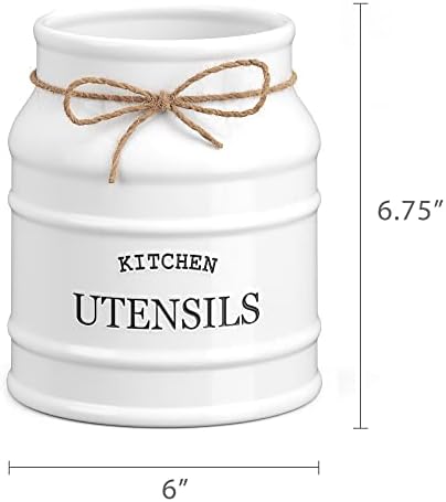 Barnyard Designs Ceramic Kitchen Utensil Holder Countertop 6.75″ (White) - Image 7