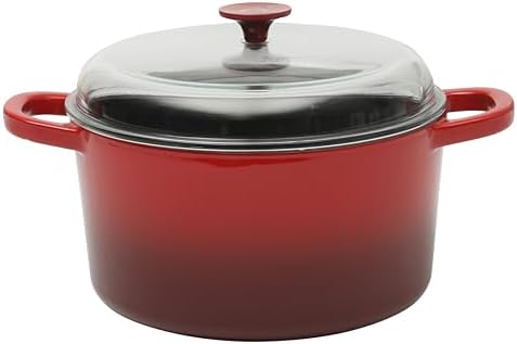 Crock Pot Artisan 7-Quart Round Enameled Cast Iron Dutch Oven With Oven Safe Borosilicate Glass Lid, Heavy-Duty Cookware for Baking, Roasting & Slow Cooking, Red by Crock-PotBrand