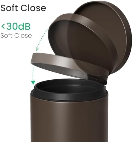 Cesun Small Round Bathroom Trash Can with Lid Soft Close, 1.2 Gal, Brown - Image 5