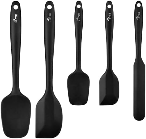 HOTEC Silicone Rubber Spatula Set, BPA-Free, Black, Set of 5 by Hotec