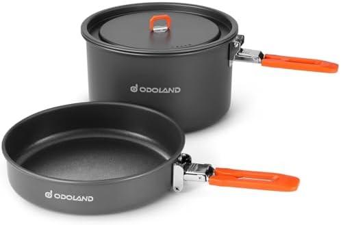 Odoland 15pcs Camping Cookware Mess Kit, Lightweight Pot Fry Pan Set by Odoland