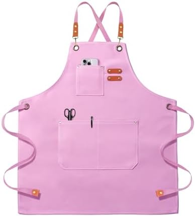 OUNLEN Chef Apron for Men Women Canvas Aprons with 3 Pockets Cross Back Resistant Work Apron for Cooking by OUNLENAPRON