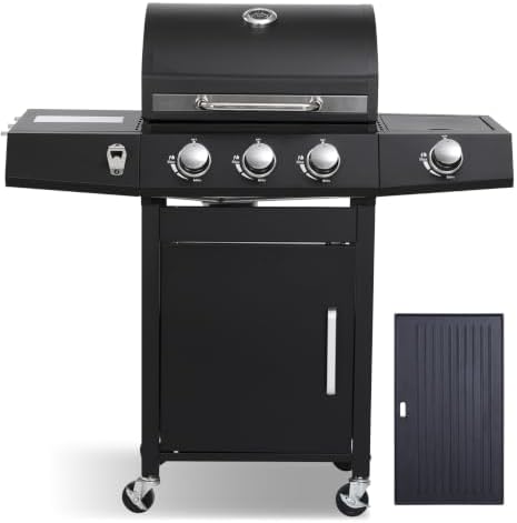 3 Burner Gas Griddle & Grill Combo with Side Burner, Black by Unknown