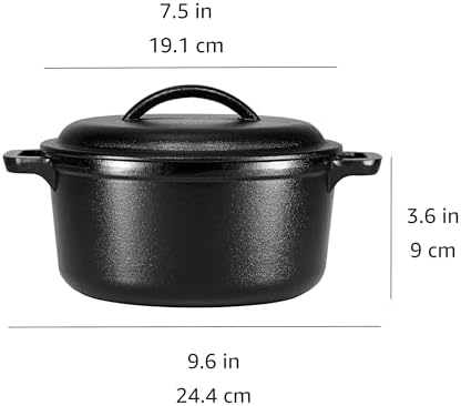Amazon Basics Pre-Seasoned Cast Iron Mini Dutch Oven Pot with Lid and Dual Handles, Oven Safe, 2-Quart, Round, Black - Image 4