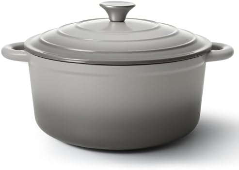 6 Quart Dutch Oven Pot with Lid, Non Stick Enameled Cast Iron Dutch Oven for Bread Baking, Heavy-Duty, Oven Safe Ceramic Cookware Up to 500°F for Baking, Braising, Stews, Roasting, Gray by Fijinhom