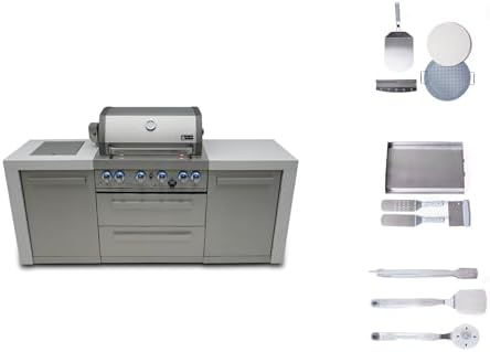 Mont Alpi 82-Inch Deluxe Stainless Steel Modular Outdoor Kitchen Island - 32" BBQ Grill | Side Burner | Flat Top Griddle | Pizza Peel Kit Included by MontAlpi