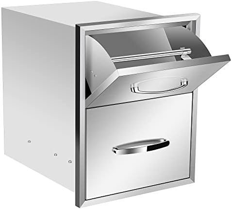 Stainless Steel Outdoor Kitchen BBQ Island Drawers - Flush Mount Triple Access, 16Wx20Dx20H by RIGMEC