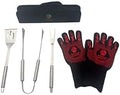 Stainless Steel Grill Set, 5 Piece Heavy Duty Barbecue Tools, BBQ Grilling Accessories Grill Kit with Tongs, Spatula, Fork, Gloves and Zippered Carry Bag, BBQ Grill Accessories by Unknown