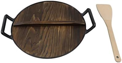 Cast Iron， Pre-Seasoned Wok 12.5" With Wood Spatula and Wood Lid - Image 3