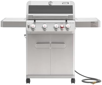 Monument Grills 4+1 Burner Natural Gas Grill with Natural Gas Hose, 50,000 BTU Stainless Steel Outdoor Patio Barbecue Grill, Broil Zone Fast Heating, Knob Lights, and Easy Cleanup, M415BZNG by MonumentGrills