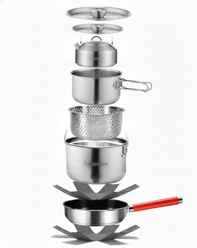 Camping Cookware Set 304 Stainless Steel Cooking Pots Pan Set with Travel Tote Bag for Camping Outdoor Kitchen Cooking Picnic for 4-6 by Unknown