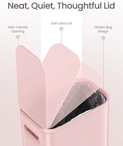 Cesun Small Bathroom Trash Can with Lid Soft Close & Pedal, 1.3 Gal, Pink - Image 4