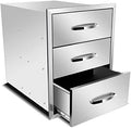 Outdoor Kitchen Drawers Stainless Steel 3-Drawer BBQ Drawer Enclosed Built-in Drawer Flush Mount For Outdoor Kitchens & BBQ Islands,18Wx23Dx24H by RIGMEC