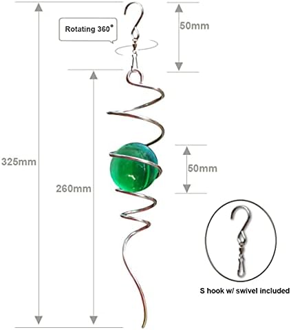 Fonmy Gazing Ball Spiral Tail Wind Spinner Stabilizer with Swivel Hook 11inch Stainless Steel Tail and 2 inch Green Glass Orb. Indoor Outdoor Garden Decoration Hanging Ornaments 13 inch Height - Image 3