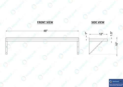 AmGood 12" x 48" Stainless Steel Wall Shelf | Appliance & Equipment Metal Shelving | Kitchen, Restaurant, Garage, Laundry, Utility Room | Heavy Duty | Turned-Down Edge | NSF Certified - Image 5