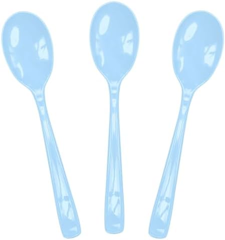 SietDESEO 25 PCS Light Blue Plastic Spoons Disposable Utensils Heavy Duty Baby Blue Spoons Disposable Cutlery for Birthday Wedding Baby Shower Bridal Shower Plastic Silverware by SietDESEO