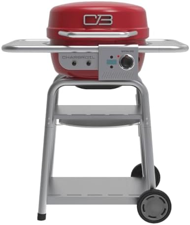 Charbroil Bistro Pro | 3-in-1 Electric, Griddle, & Charcoal Compact Grill | Electric BBQ grill | Red by Charbroil