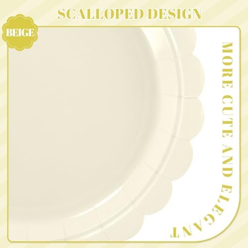 NatNarr 30 Pk Ivory Paper Plates 9" Disposable Scalloped Cream Beige Plates - Image 3