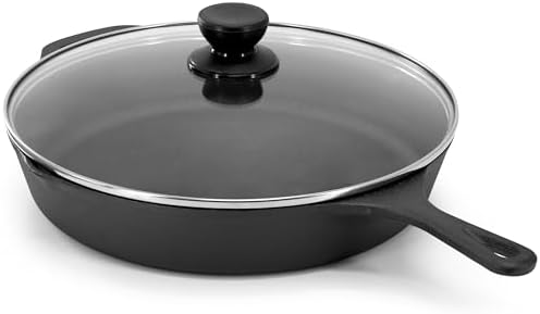 Megachef 12 Inch Pre-Seasoned Cast Iron Skillet with Tempered Glass Lid - Image 3