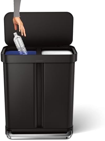 simplehuman 58L Liner Rim Rectangular Recycler, 24L+ 34L, Matte Black - Image 3