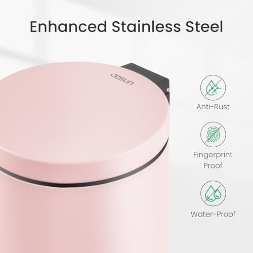 Cesun Small Round Bathroom Trash Can with Lid Soft Close, 1.2 Gal, Pink - Image 3