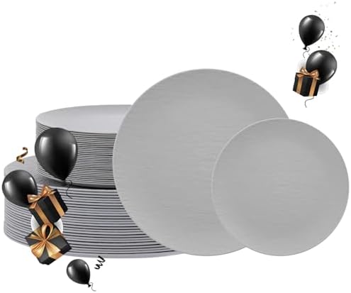 32pcs Light Grey Plastic Plates Reusable for Outdoor BBQ Camping by WWONDERFUL
