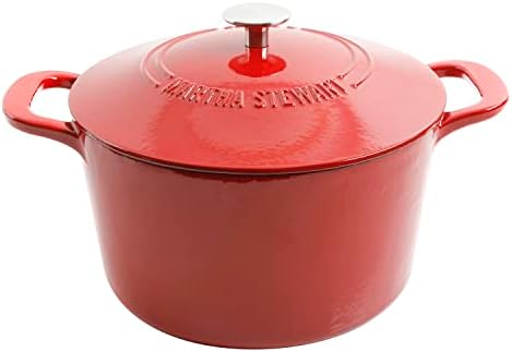 MARTHA STEWART Gatwick 7-Quart Enamel Cast Iron Dutch Oven – Red Ombre – Heavy-Duty Dutch Oven for Slow Cooking, Braising & Baking by MarthaStewart