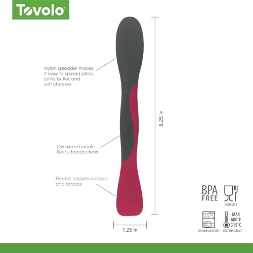 Tovolo Mini Scoop and Spread Tool for Kitchen Meal Prep Small Sandwich Spreader Spatula for Peanut Butter Jelly, Silicone BPA Free Dishwasher Safe Scooper Spreader, Charcoal Gray and Viva Magenta - Image 6