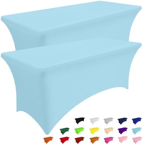Smiry 2 Pack Spandex Table Cloth 6FT, Elastic Fitted Baby Blue Tablecloth by Smiry