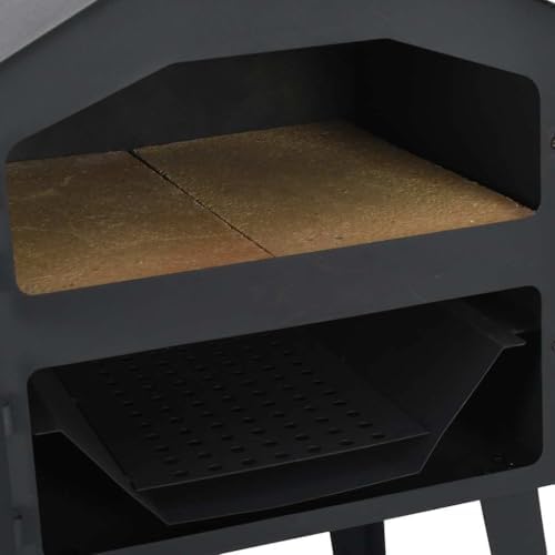 Outdoor Pizza Oven Charcoal Fired with 2 Fireclay Stones, Portable Backyard Pizza Maker for Bread Cakes Pies, Black Metal Construction with Thermometer and Storage Shelves - Image 7