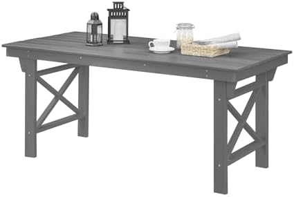 HDPE Outdoor Dining Table, 66.9” Rectangle Patio Dining Table for 6, All-Weather HDPE Outdoor Table with 2.2” Umbrella Hole, HDPE Patio Furniture for Deck, Backyard, Garden, Pool, Smoke Gray by SeeHill