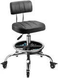 Garage Mechanic Stool with Backrest, Height Adjustable Heavy Duty Swivel Task Chair, Rolling Workshop Stool with Tool Tray Storage, Mechanic Chair for Garage, Shop, Auto Repair (Black) by LWADALN