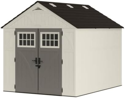 Suncast 8x10 Ft. Outdoor Storage Shed - Large Resin Outdoor Shed with Floor Included, Lockable Double Doors & Skylights. 547 Cu Ft Tremont Garden Resin Sheds for Lawn Tools, Riding Mowers, & Bikes by Unknown