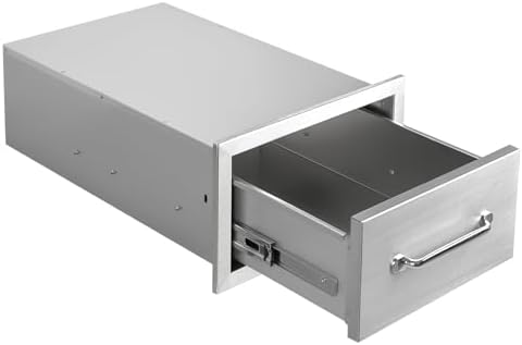 Outdoor Kitchen Drawers 14" W x 8.5" H x 23" D Flush Mount Single BBQ Drawers with Chrome Handle Built-in Stainless Steel Drawer for Outdoor Kitchen Island, Patio Grill Station by SGOLAN