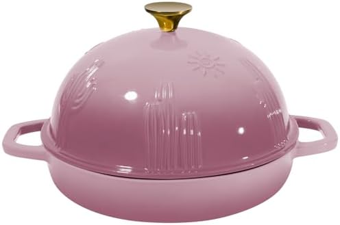 Flavehc Bread Oven Cast Iron Bread Dutch Oven with Cloche Lid for Bread Baking BerryPink Enameled Cast Iron Bread Oven with Dome Lid for Sourdough 5 qt by FLAVEHC