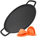 14 Inch Cast Iron Pizza Pan with Silicone Handle Grips, Pre-Seasoned by BBQFuture