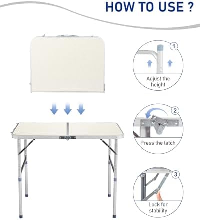 Outvita 3ft Portable Folding Camping Table Lightweight Suitcase White - Image 5